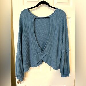 Open Back Super Soft Baggy Log Sleeve Waffle Tee